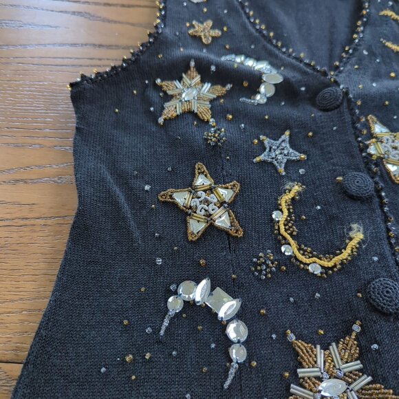 Michael Simon Beaded Y2K Vest Women’s Sweater Sz S Celestial Stars Moon Sequin - Picture 11 of 16